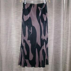 SHEIN Black & Taupe Pleated Abstract Maxi Skirt